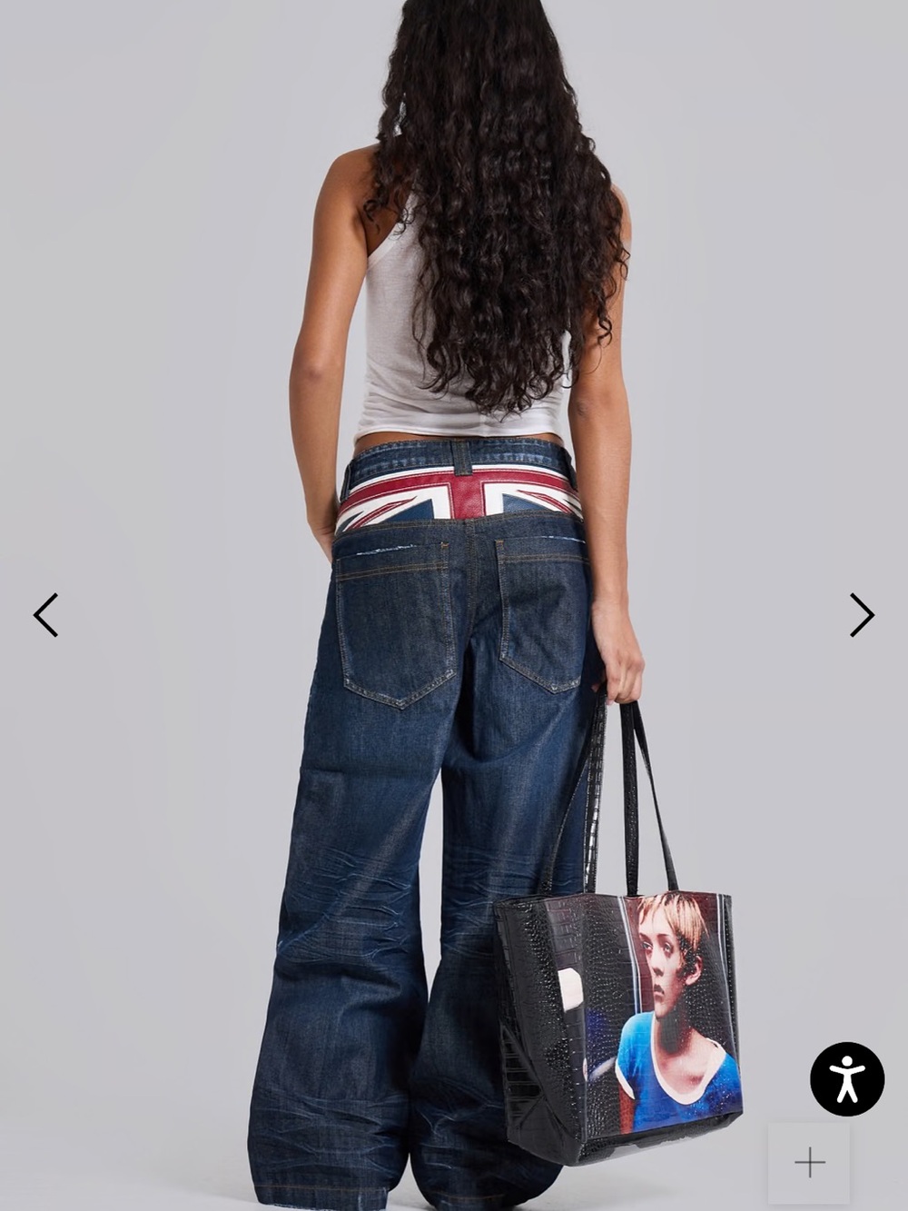 Jaded London Dark Blue Wide Leg Jeans with Red-White-Blue Union Jack Waistband